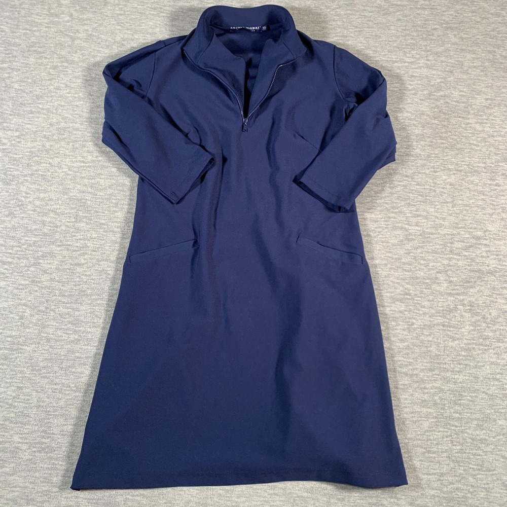 Katherine Way Dress Womens XS Navy Blue Stretch Pullover Pockets Quarter Zip USA